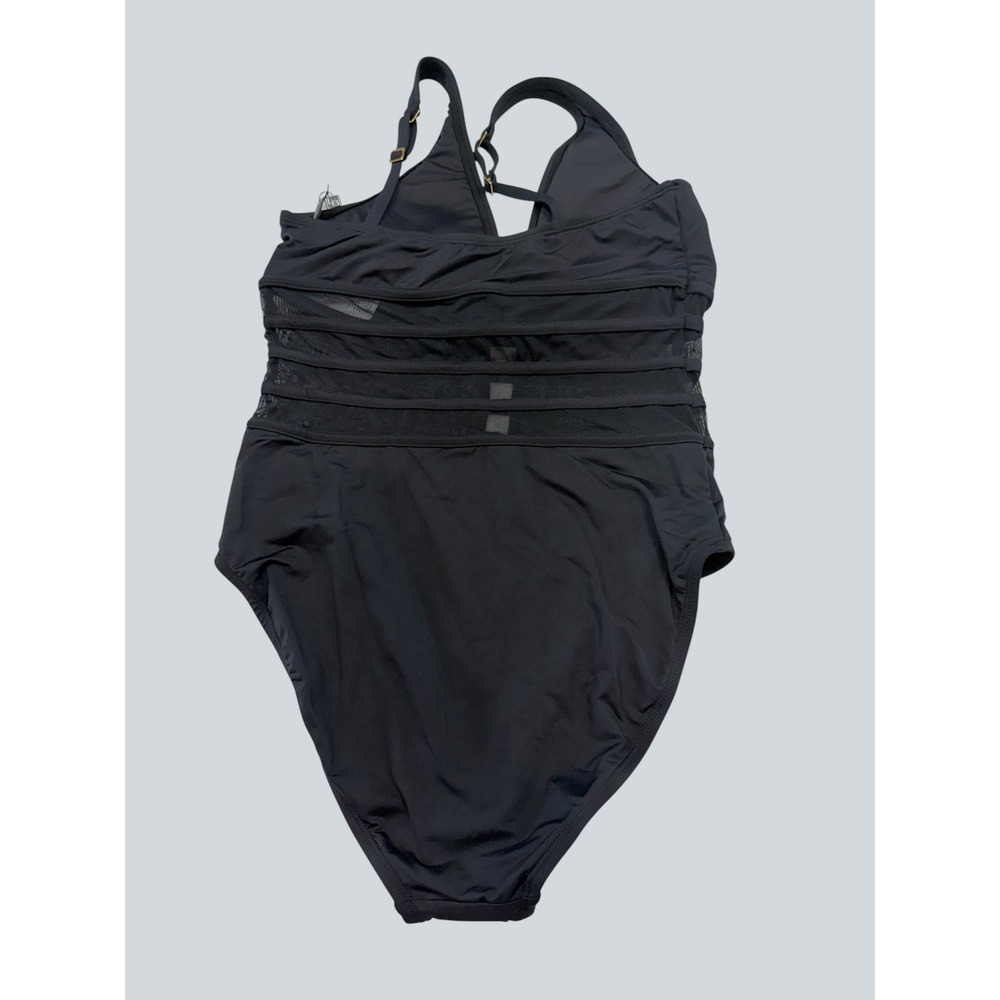 La Blanca Island Goddess Black Mesh One Piece Swimsuit Tummy Control Size 8